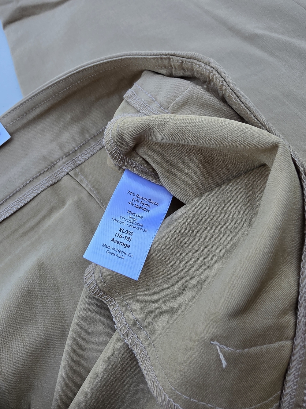 Time and Tru Pull-On Stretch Pants Women's XL (16–18) Average Khaki Straight Leg - Picture 7 of 11